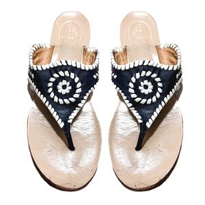 Jack Rogers Blair Navy & White Whipstitch Leather Thong Sandals - Size 8.5